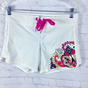 Athleta Swim Shorts Women’s Size 2‎ Off White with Paisley Pattern Beach Shorts